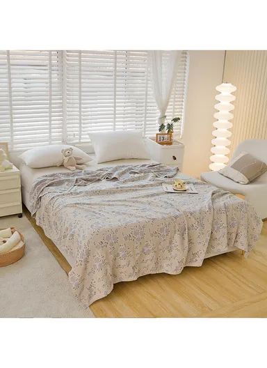 Class A Cotton Blanket, Summer Towel Quilt Air Conditioning Blanket (L200 x W230)cm - Flower / Blue