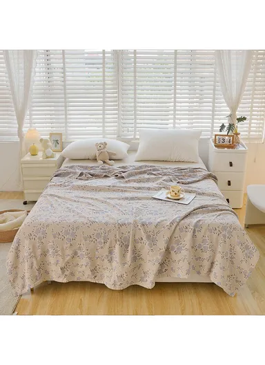 Class A Cotton Blanket, Summer Towel Quilt Air Conditioning Blanket (L200 x W230)cm - Flower / Blue