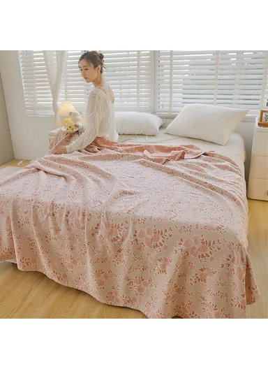 Class A Cotton Blanket, Summer Towel Quilt Air Conditioning Blanket (L200 x W230)cm - Flower / Pink