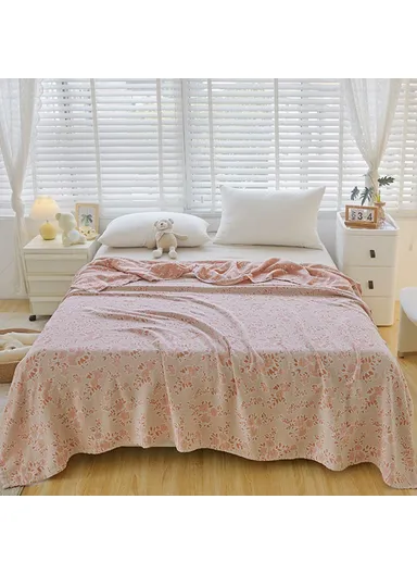 Class A Cotton Blanket, Summer Towel Quilt Air Conditioning Blanket (L150 x W200)cm - Flower / Pink