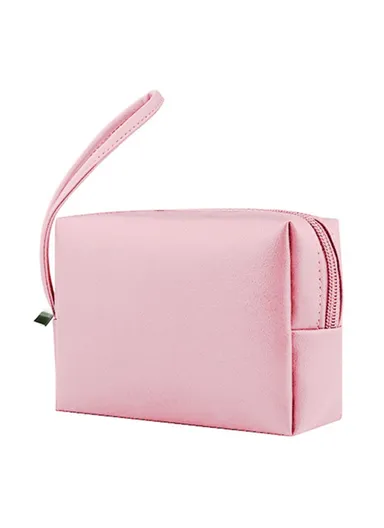 PU Leather Storage Bag Electronic Accessory Organizer With Hand Strap - Pink