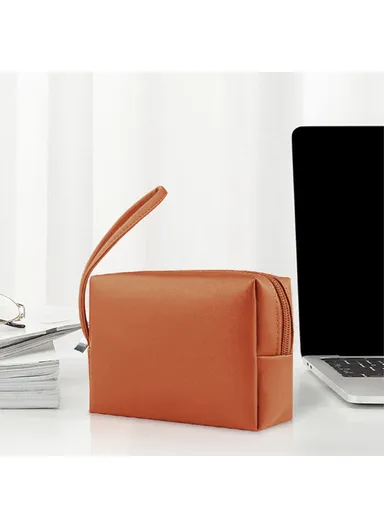 PU Leather Storage Bag Electronic Accessory Organizer With Hand Strap - Pink