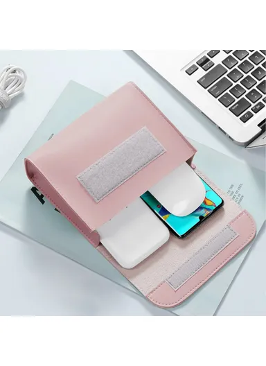 Power Bank Storage Bag Ultra-thin PU Leather Accessories Organizer - Milk Tea Pink