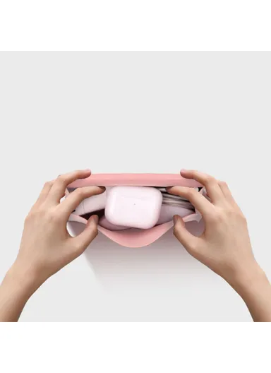 Power Bank Storage Bag Ultra-thin PU Leather Accessories Organizer - Milk Tea Pink