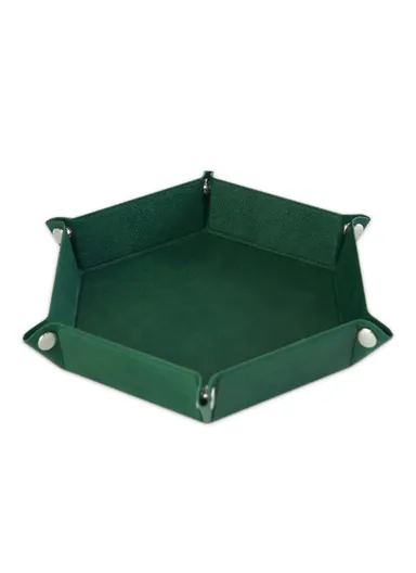 8" PU Leather Sundries Organizer Tray Metal Buttons Design Desktop Storage Tray - Blackish Green