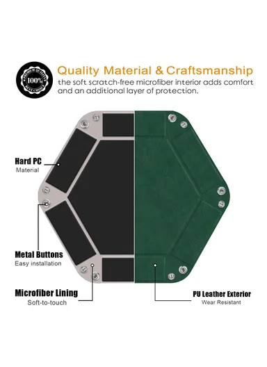 8" PU Leather Sundries Organizer Tray Metal Buttons Design Desktop Storage Tray - Blackish Green