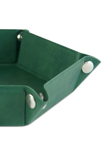 8" PU Leather Sundries Organizer Tray Metal Buttons Design Desktop Storage Tray - Blackish Green