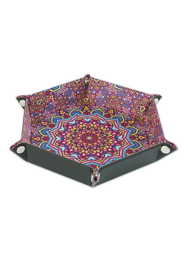 8" PU Leather Sundries Organizer Tray Metal Buttons Design Desktop Storage Tray - Bohemian Purple