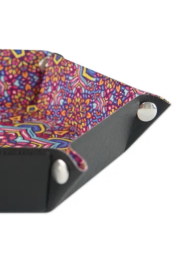 8" PU Leather Sundries Organizer Tray Metal Buttons Design Desktop Storage Tray - Bohemian Purple