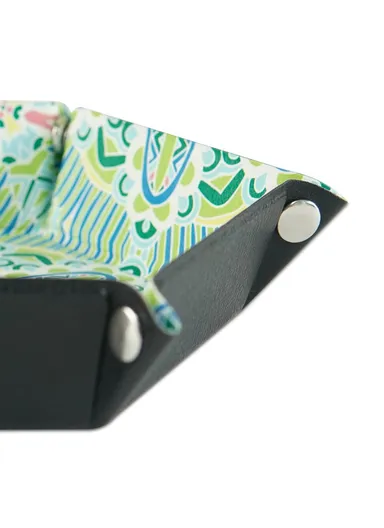 8" PU Leather Sundries Organizer Tray Metal Buttons Design Desktop Storage Tray - Bohemian Green