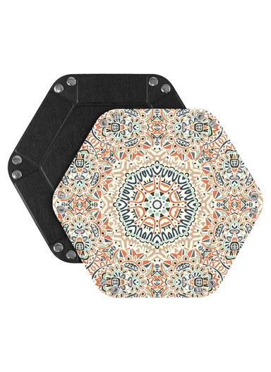 8" PU Leather Sundries Organizer Tray Metal Buttons Design Desktop Storage Tray - Bohemian Orange