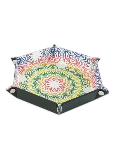 8" PU Leather Sundries Organizer Tray Metal Buttons Design Desktop Storage Tray - Bohemian Yellow