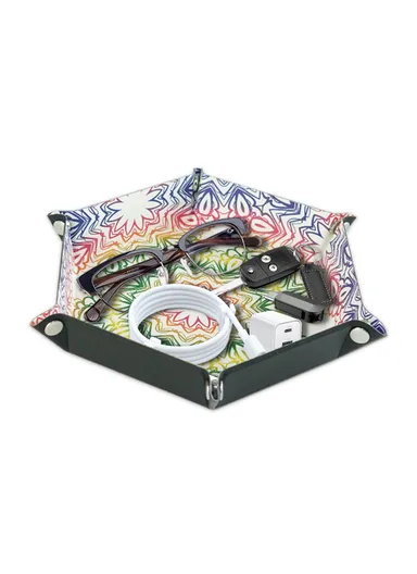 8" PU Leather Sundries Organizer Tray Metal Buttons Design Desktop Storage Tray - Bohemian Yellow