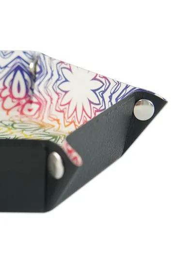 8" PU Leather Sundries Organizer Tray Metal Buttons Design Desktop Storage Tray - Bohemian Yellow