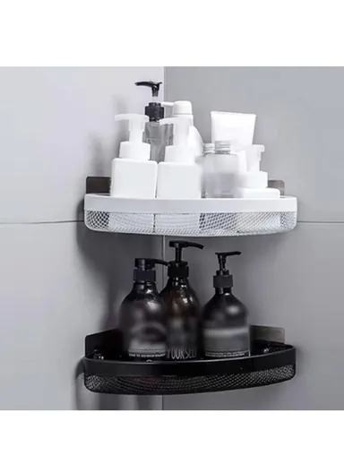 Wall-Mounted Bathroom Shampoo Organizer Triangle Kitchen Corner Storage Rack (L34.5 x W26 x H5.5)cm - White
