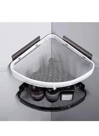 Wall-Mounted Bathroom Shampoo Organizer Triangle Kitchen Corner Storage Rack (L34.5 x W26 x H5.5)cm - White
