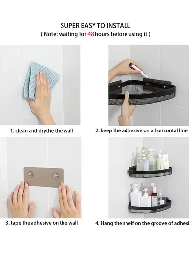 Wall-Mounted Bathroom Shampoo Organizer Triangle Kitchen Corner Storage Rack (L34.5 x W26 x H5.5)cm - White