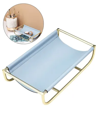 Iron Art Leather Sundries Organizer Tray Home Desktop Keys Watch Phone Storage Tray Decoration - Blue
