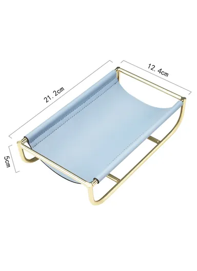 Iron Art Leather Sundries Organizer Tray Home Desktop Keys Watch Phone Storage Tray Decoration - Blue