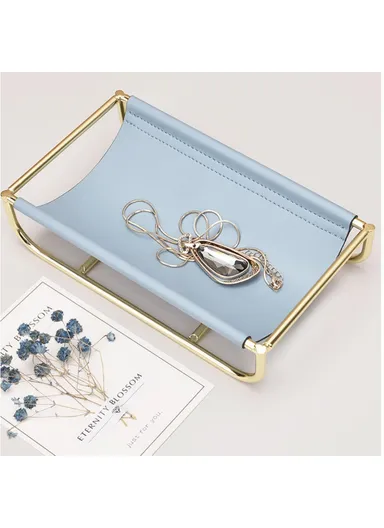 Iron Art Leather Sundries Organizer Tray Home Desktop Keys Watch Phone Storage Tray Decoration - Blue