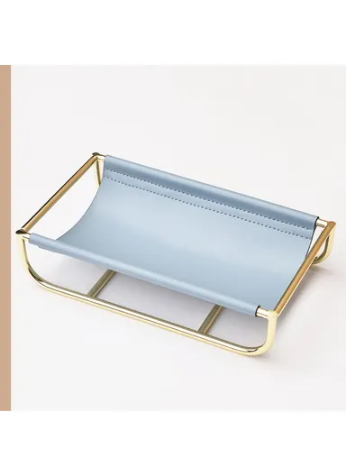 Iron Art Leather Sundries Organizer Tray Home Desktop Keys Watch Phone Storage Tray Decoration - Blue