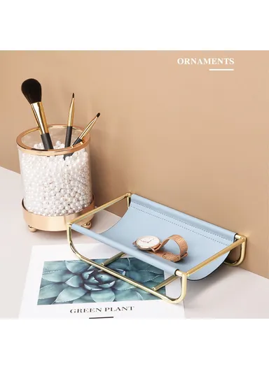 Iron Art Leather Sundries Organizer Tray Home Desktop Keys Watch Phone Storage Tray Decoration - Blue