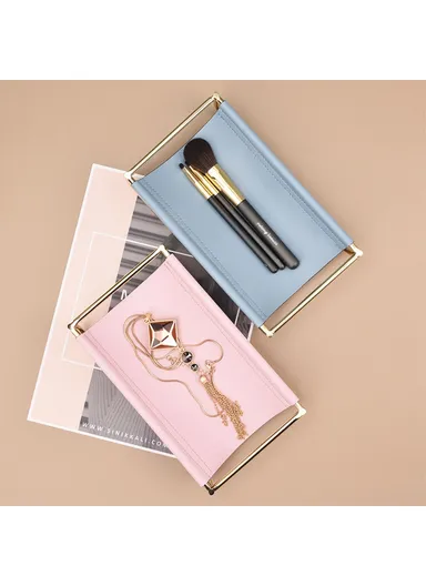 Iron Art Leather Sundries Organizer Tray Home Desktop Keys Watch Phone Storage Tray Decoration - Blue