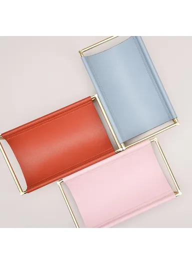 Iron Art Leather Sundries Organizer Tray Home Desktop Keys Watch Phone Storage Tray Decoration - Blue