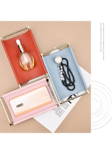 Iron Art Leather Sundries Organizer Tray Home Desktop Keys Watch Phone Storage Tray Decoration - Blue