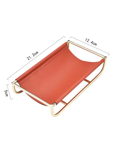 Iron Art Leather Sundries Organizer Tray Home Desktop Keys Watch Phone Storage Tray Decoration - Red-brown
