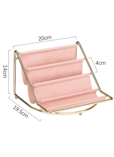Golden Iron Storage Tray Multi-layer Desktop Organizer Cosmetic Sundries Rack (W20 x D19.5 x H14)cm - Pink
