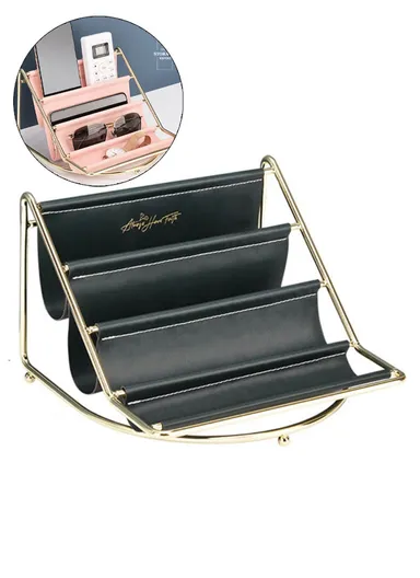 Golden Iron Storage Tray Multi-layer Desktop Organizer Cosmetic Sundries Rack (W20 x D19.5 x H14)cm - Blackish Green