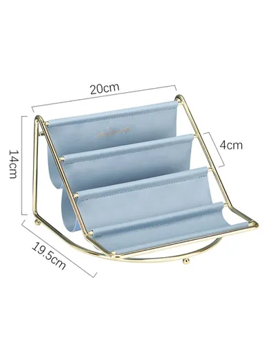 Golden Iron Storage Tray Multi-layer Desktop Organizer Cosmetic Sundries Rack (W20 x D19.5 x H14)cm- Blue