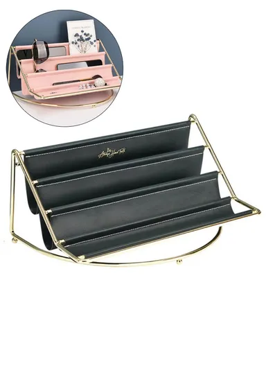 Nordic Multi-layer Desktop Organizer Multi-purpose Golden Iron Storage Tray Cosmetic Sundries Rack - Blackish Green