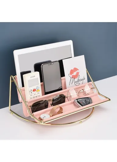 Nordic Multi-layer Desktop Organizer Multi-purpose Golden Iron Storage Tray Cosmetic Sundries Rack - Blackish Green