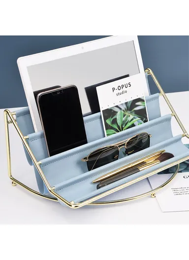 Nordic Multi-layer Desktop Organizer Multi-purpose Golden Iron Storage Tray Cosmetic Sundries Rack - Blackish Green