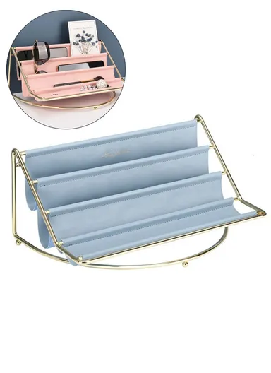Nordic Multi-layer Desktop Organizer Multi-purpose Golden Iron Storage Tray Cosmetic Sundries Rack - Blue