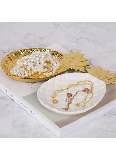 Nordic Style Pineapple Shape Ceramic Plate Storage Tray Fruit Tray Jewelry Storage Tabletop Ornament - Gold