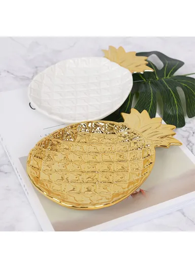 Nordic Style Pineapple Shape Ceramic Plate Storage Tray Fruit Tray Jewelry Storage Tabletop Ornament - Gold