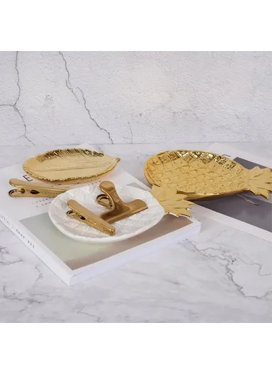 Nordic Style Pineapple Shape Ceramic Plate Storage Tray Fruit Tray Jewelry Storage Tabletop Ornament - Gold