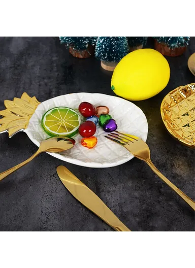 Nordic Style Pineapple Shape Ceramic Plate Storage Tray Fruit Tray Jewelry Storage Tabletop Ornament - Gold
