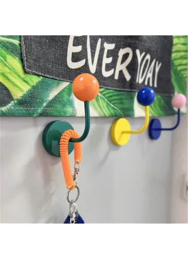 No-punch Powerful Magnetic Hook Iron+Wood Ball Home Hanging Hook R20231117 - Blue