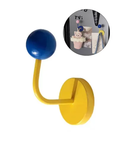 No-punch Powerful Magnetic Hook Iron+Wood Ball Home Hanging Hook R20231117 - Yellow