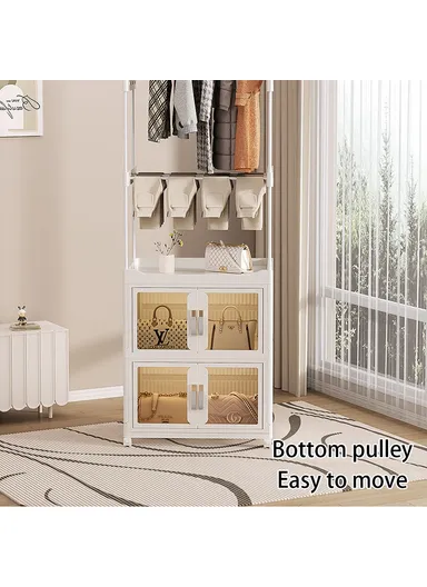 Clothes Organizer Floor Standing Pulley Rack with Drawer &amp; Foldable Cabinet 2255 Size L (W54 x D34 x H189.5)cm