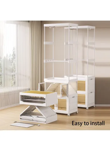 Clothes Organizer Floor Standing Pulley Rack with Drawer &amp; Foldable Cabinet 2255 Size L (W54 x D34 x H189.5)cm