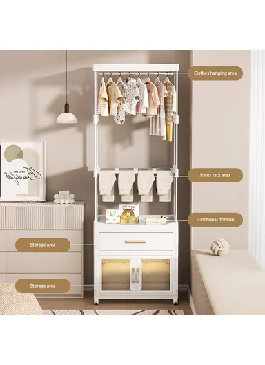 Clothes Organizer Floor Standing Pulley Rack with Drawer &amp; Foldable Cabinet 2255, Size L (W54 x D34 x H176.5)cm