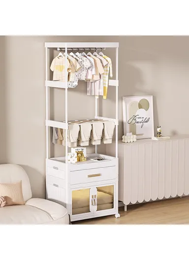 Clothes Organizer Floor Standing Pulley Rack with Drawer &amp; Foldable Cabinet 2255, Size L (W54 x D34 x H176.5)cm