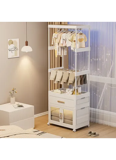 Clothes Organizer Floor Standing Pulley Rack with Drawer &amp; Foldable Cabinet 2255, Size L (W54 x D34 x H176.5)cm