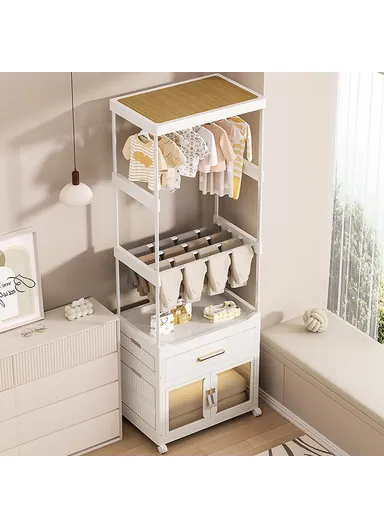 Clothes Organizer Floor Standing Pulley Rack with Drawer &amp; Foldable Cabinet 2255, Size L (W54 x D34 x H176.5)cm