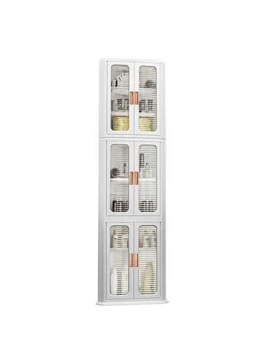 3-Layer Floor Corner Cabinet ABS+PP+PET Storage Drawer for Home 8829 (W47 x D30 x H162)cm - White